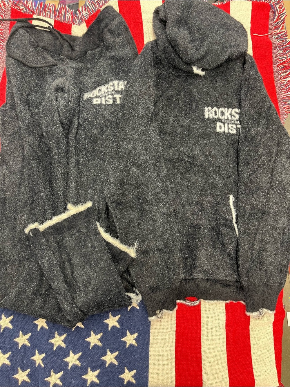 Rockstar District Men's Mohair Pullover Hoodie with Distressed Trim Size Small